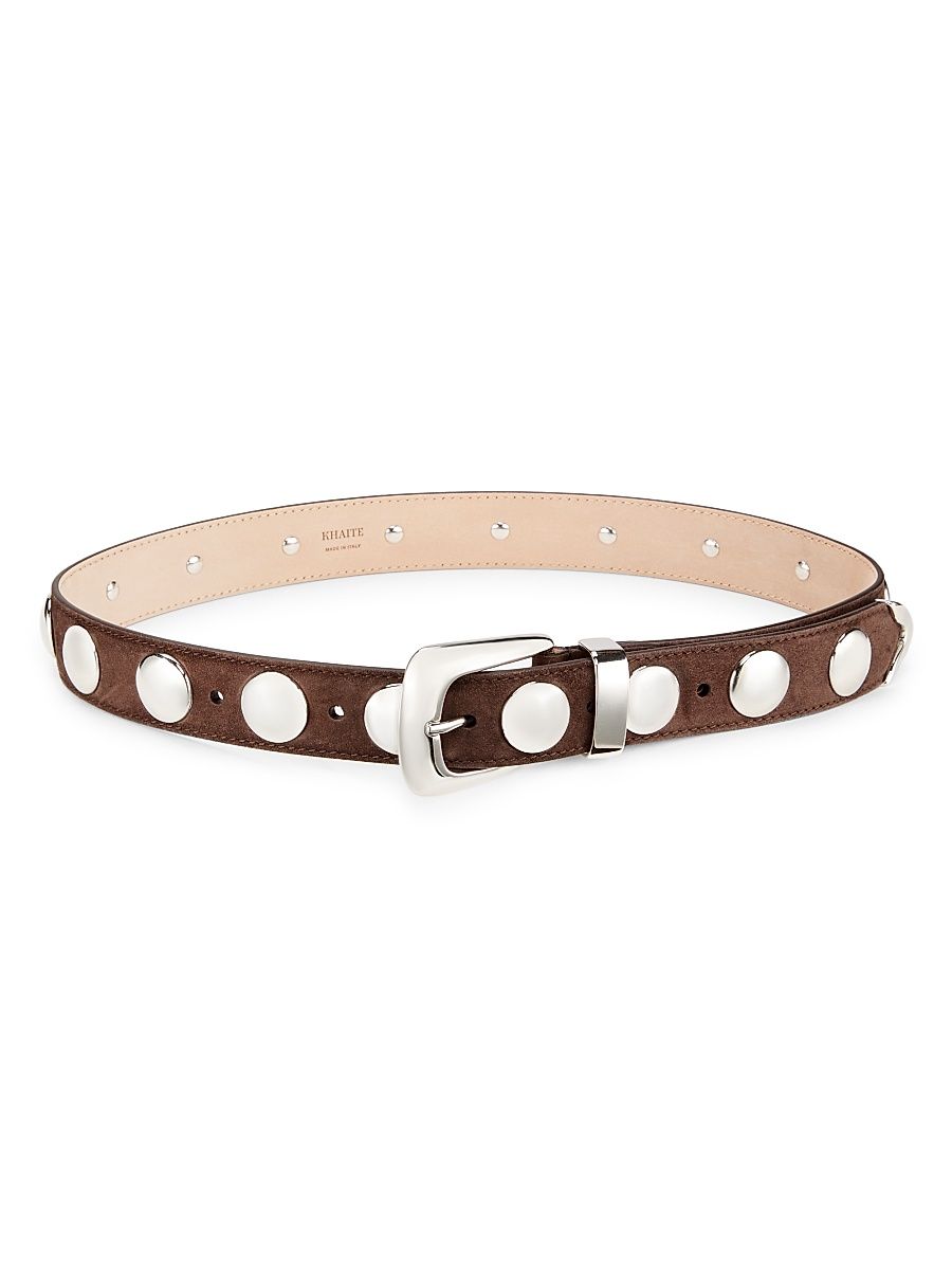 Women's Benny Studded Suede Belt - Coffee - Size Medium