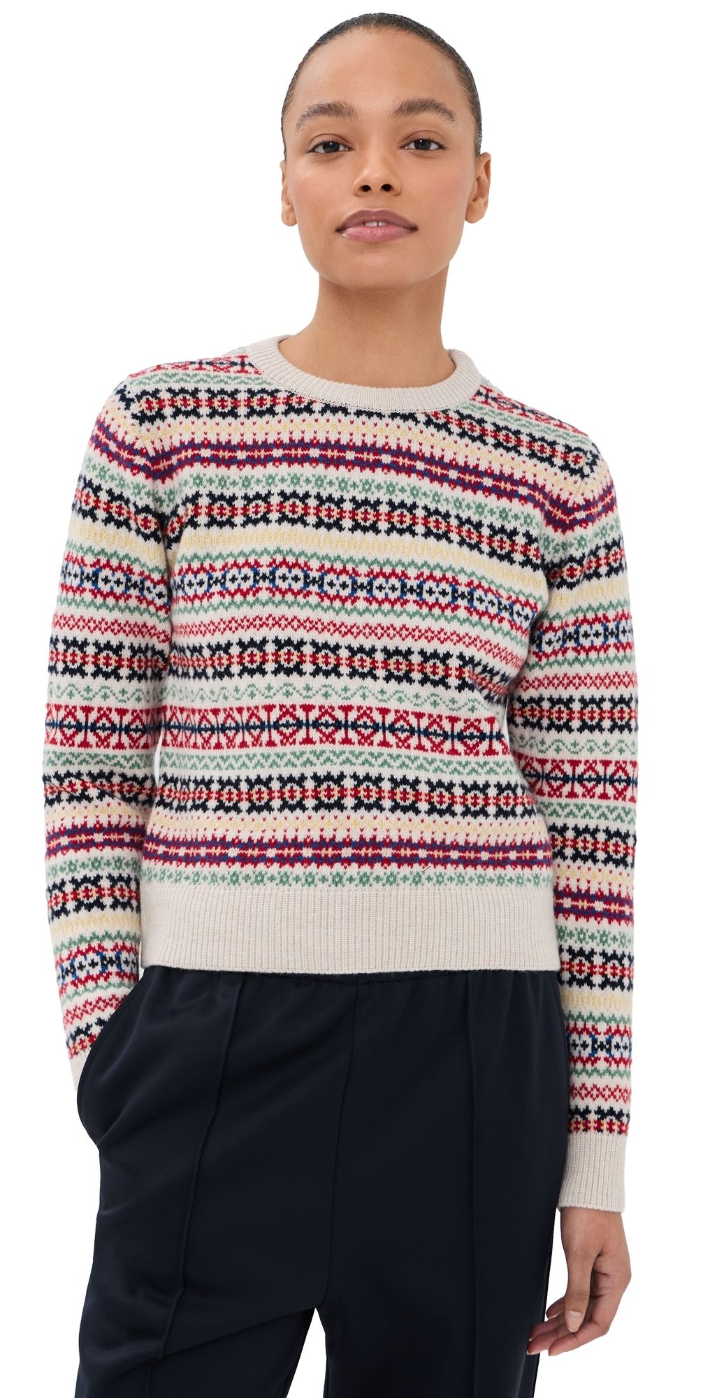 &Daughter Fair Isle Shrunken Crew Neck Sweater Ecru Base L
