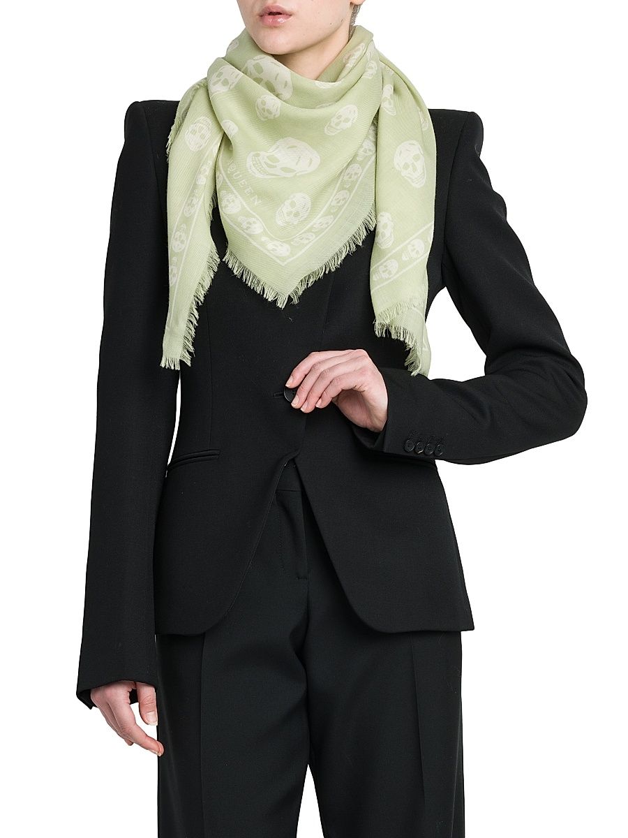 Women's Skull Wool Scarf - Oyster Ivory