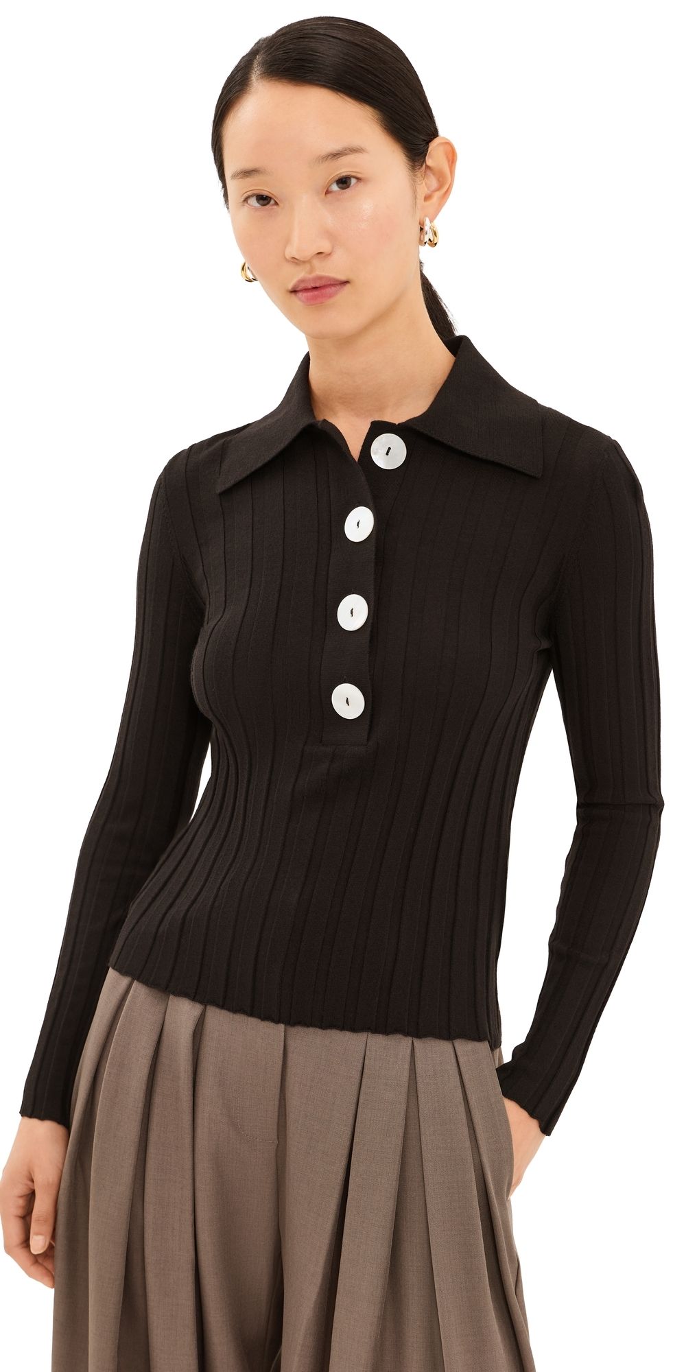Nackiye Sugarman Long Sleeve Polo Wool Top Noir S