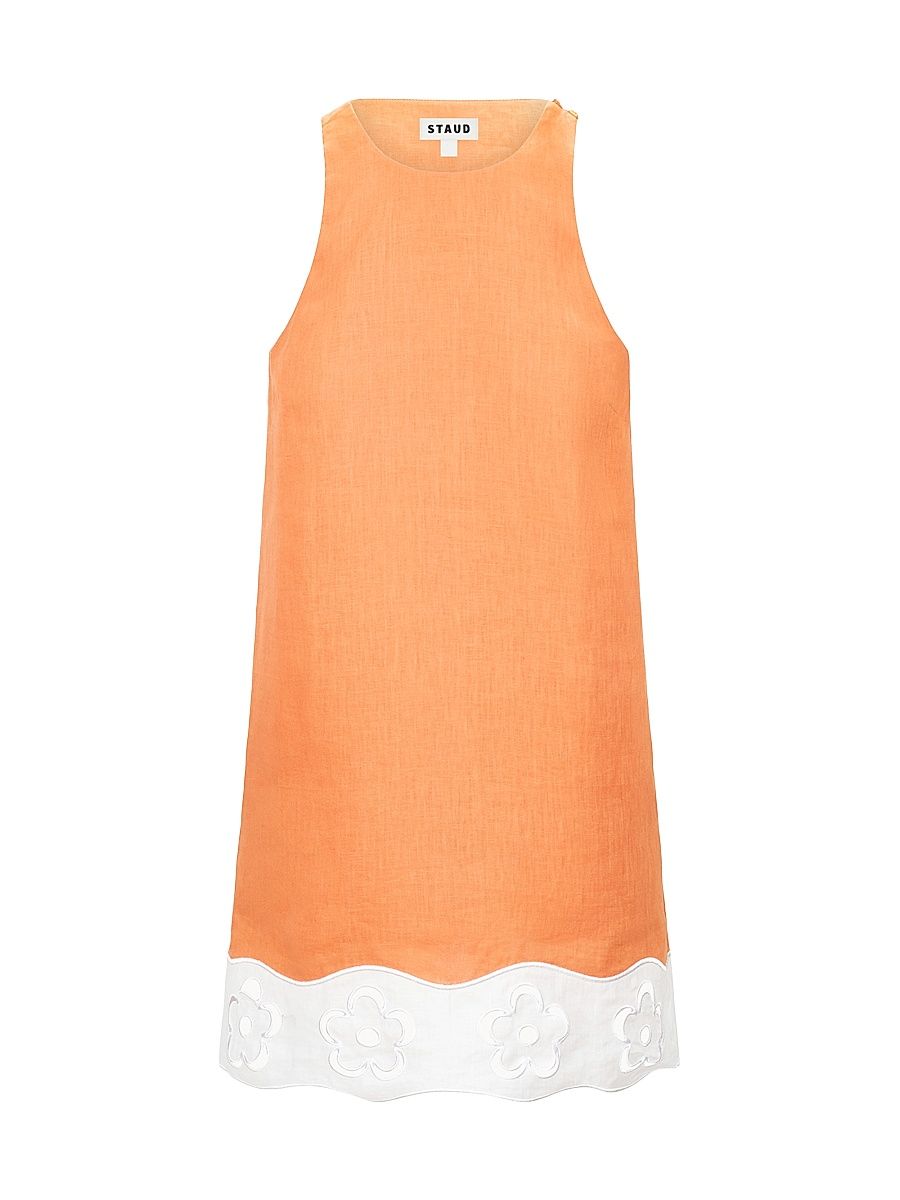 Women's Mika Floral Eyelet-Trimmed Linen Shift Minidress - Apricot White - Size XS