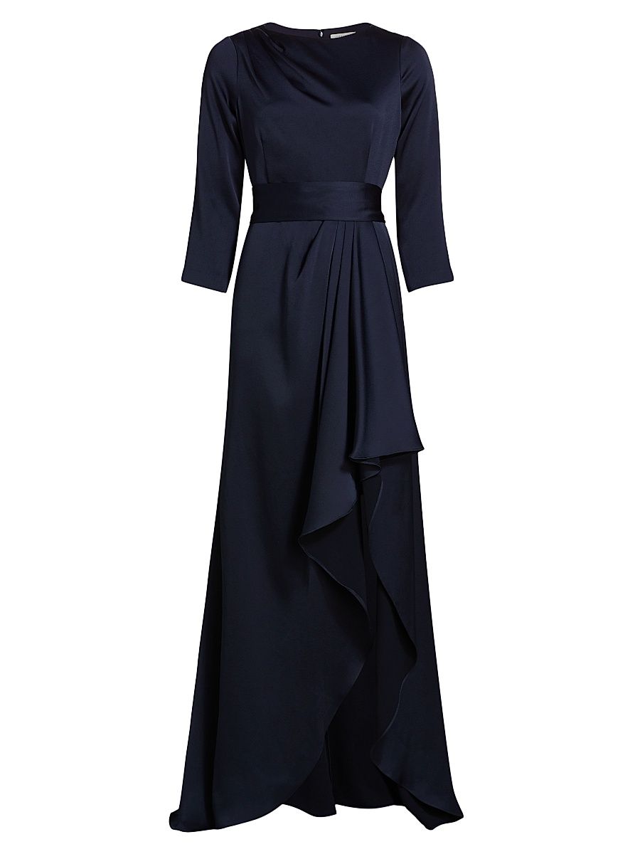 Women's Draped Sash High-Low Gown - Navy - Size 8