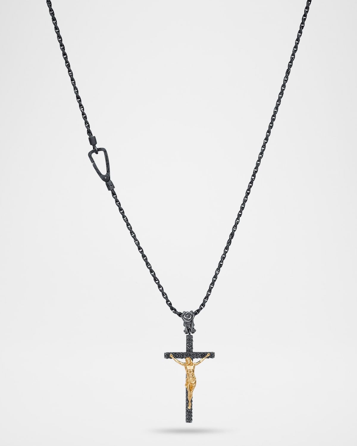 Men & apos;s The Cross Mixed Metal Crucifix Rope Chain Necklace with Black Diamonds