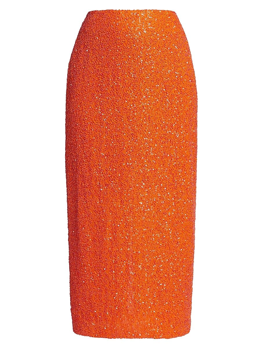 Women's Luciernaga Sequined Midi Skirt - Hot Orange - Size 2