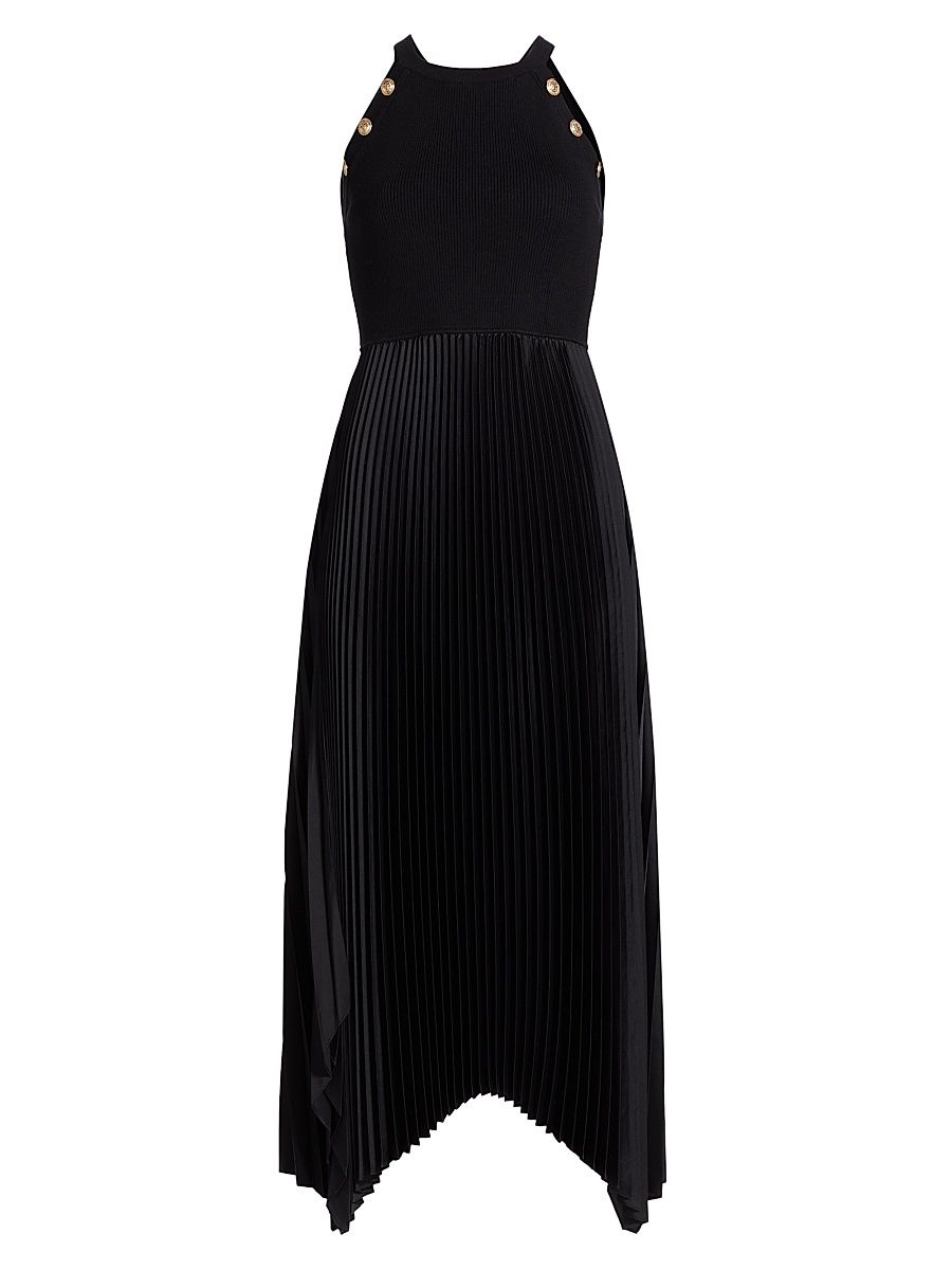 Women's Eliana Halter Mixed Media Sweater Midi-Dress - Noir - Size XL