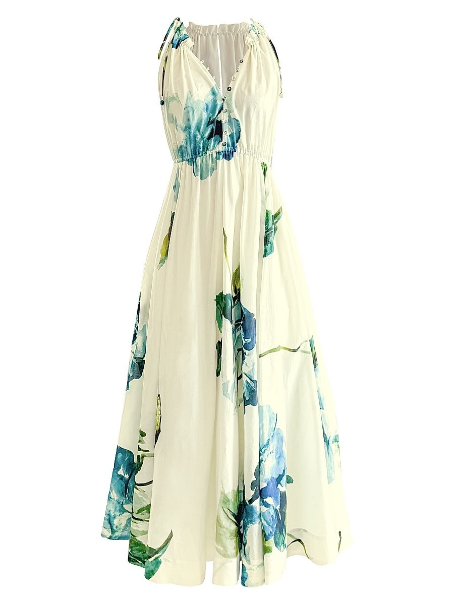 Women's River Floral Drawstring Maxi Dress - Watercolor Blue Floral - Size Medium
