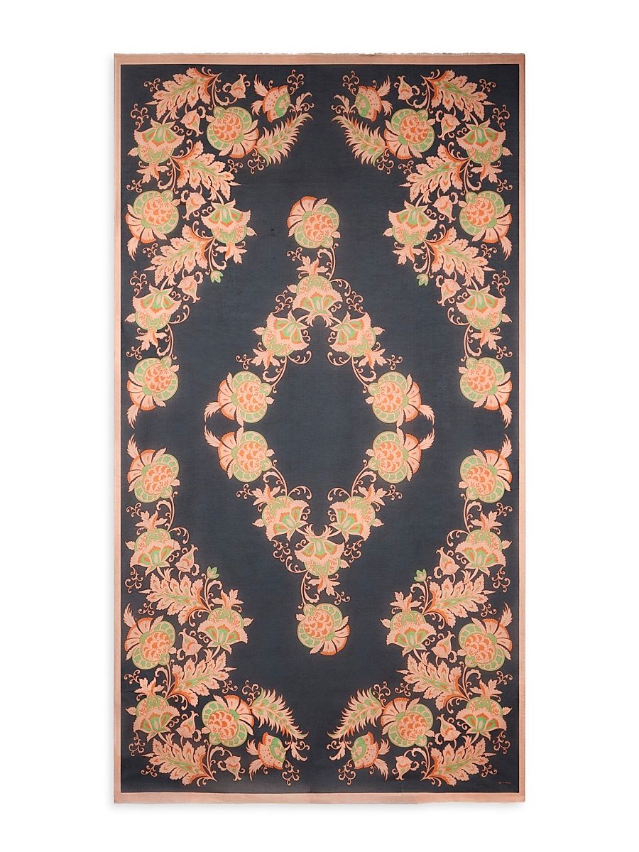 Women's Printed Cotton-Silk Scarf - Printed Blue Base