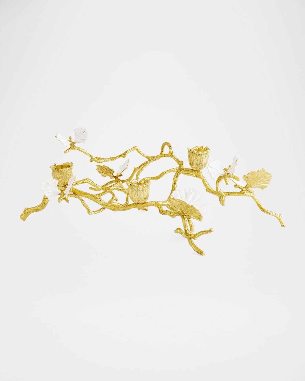 Butterfly Ginkgo White & Gold Low Candleholders