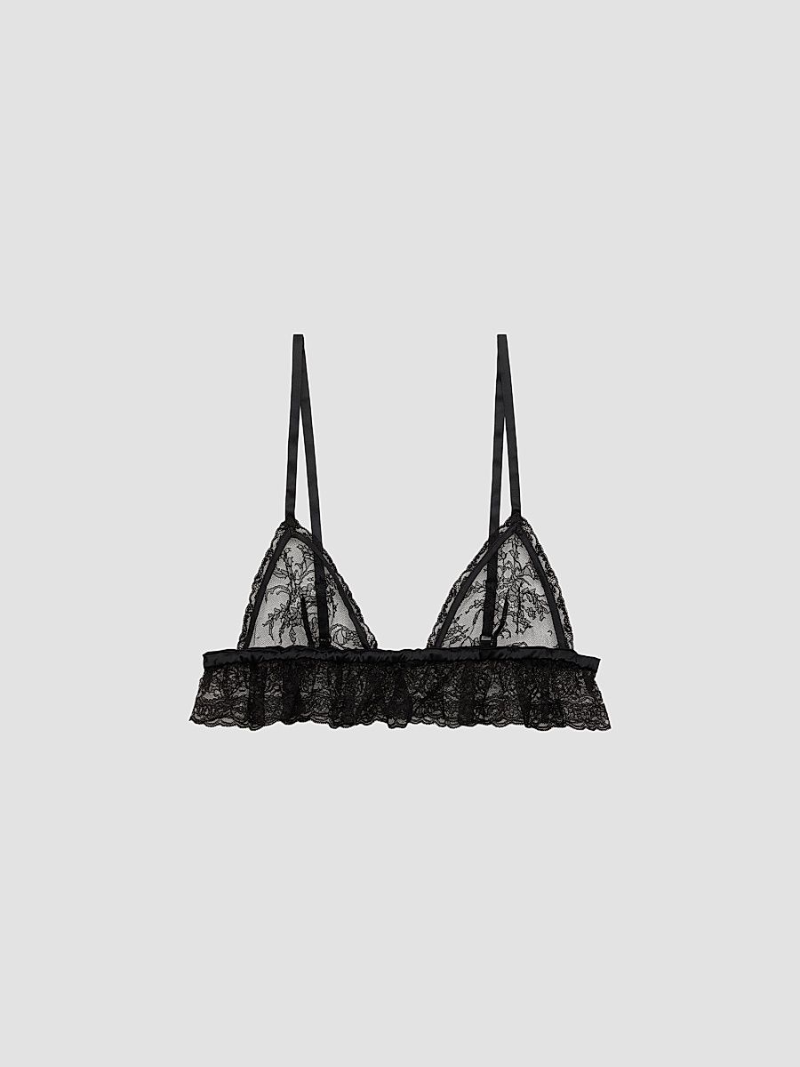 Women's Floral Lace Ruffle Soft Cup Bra - Black - Size XL