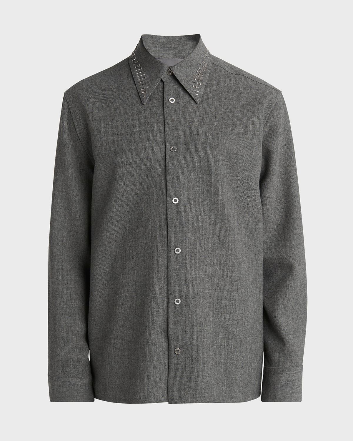 Men & apos;s Studded-Collar Wool Button-Down Shirt