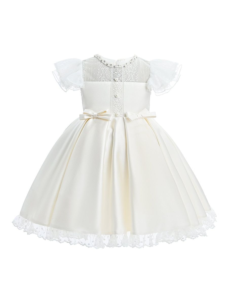 Little Girl's Lace-Trim Puff Sleeve Dress - Ivory - Size 12 Months