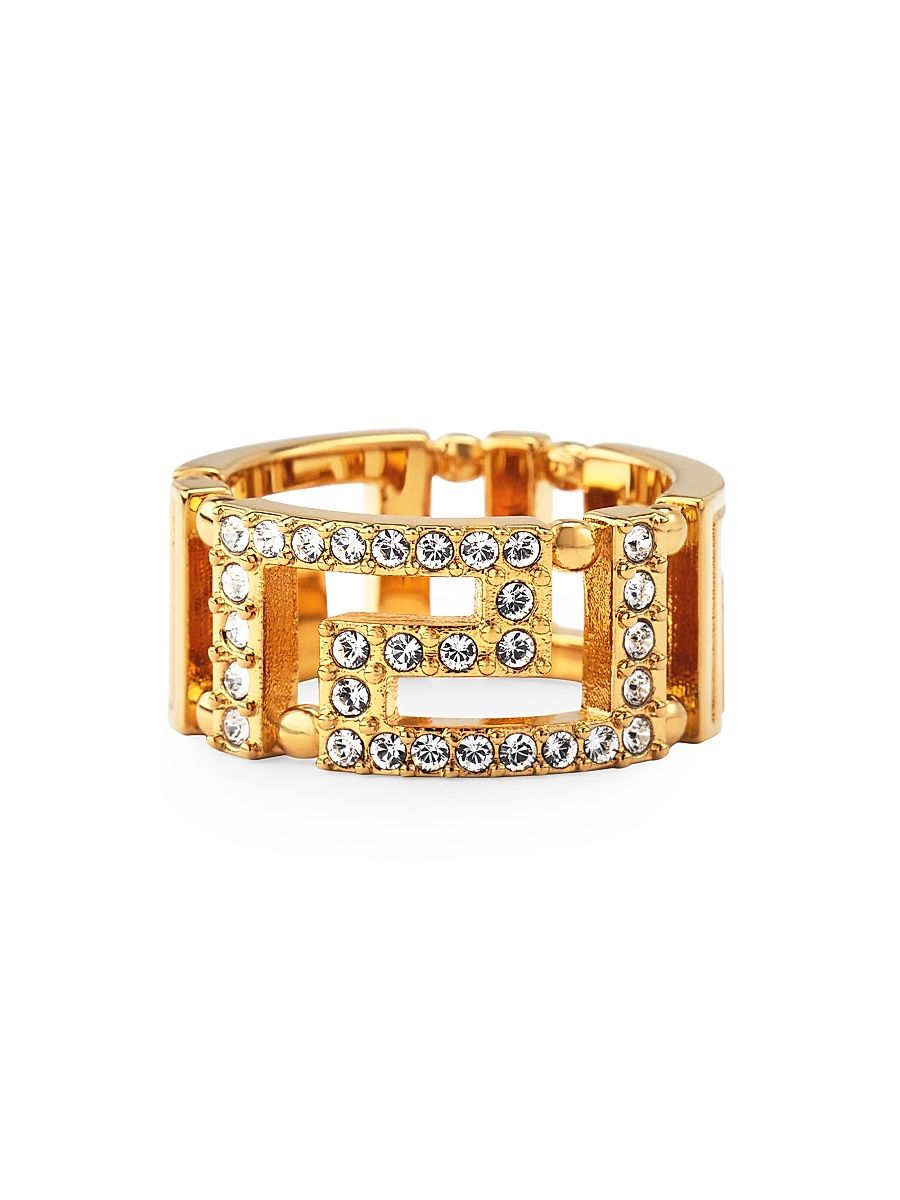 Women's Greca Goldtone & Strass Ring - Gold - Size 8