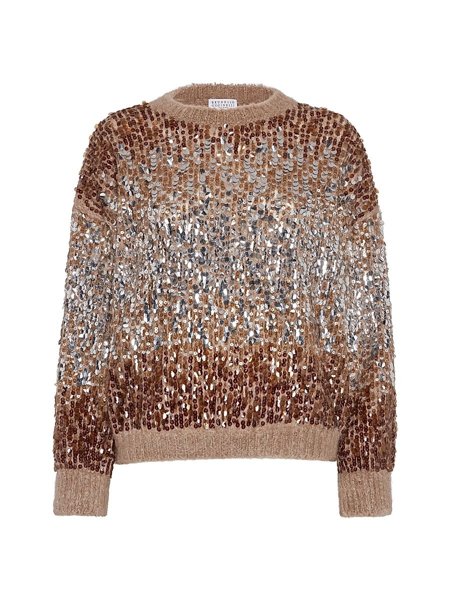 Women's Dazzling Dégradé Embroidery Sweater in Mohair and Wool - Brown - Size Small