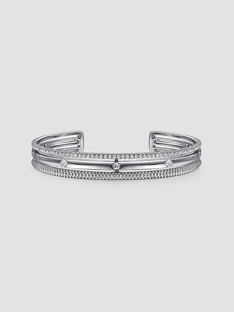 Gabriel & Co Women's Bujukan Sterling Silver & White Sapphire Triple-Row Cuff - Sterling Silver