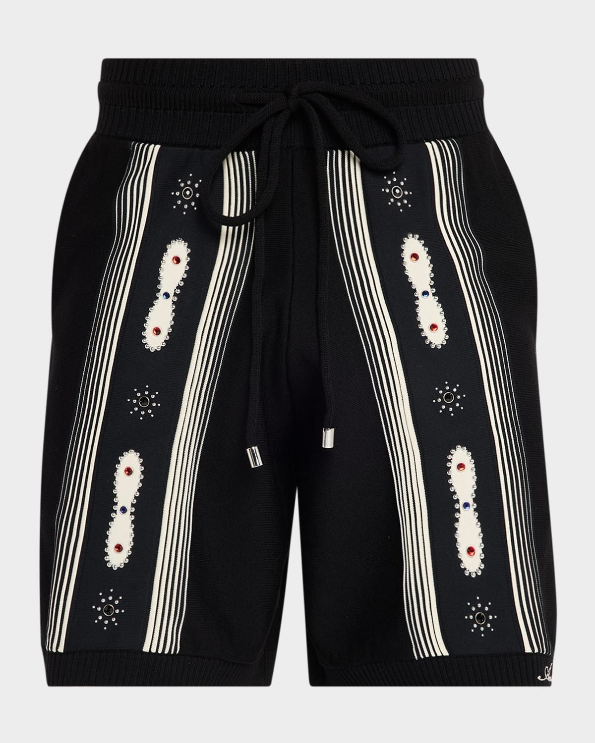 Men & apos;s Wool Knit Studded Stripe Shorts