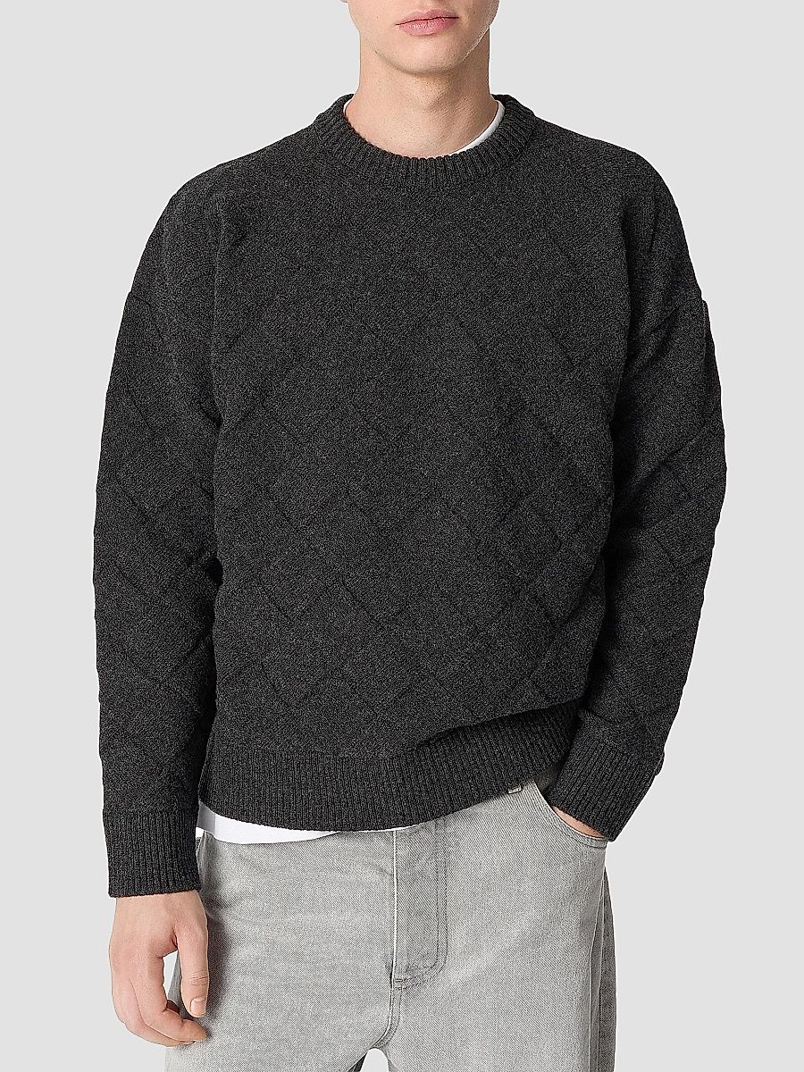 Bottega Veneta Men's Intrecciato 3D Wool-Blend Knit Sweater - Espresso - Size Medium