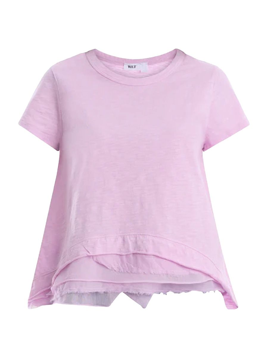 Boxy Short Sleeve Mixed Hem T-Shirt - Orchid Bouquet - Size XS