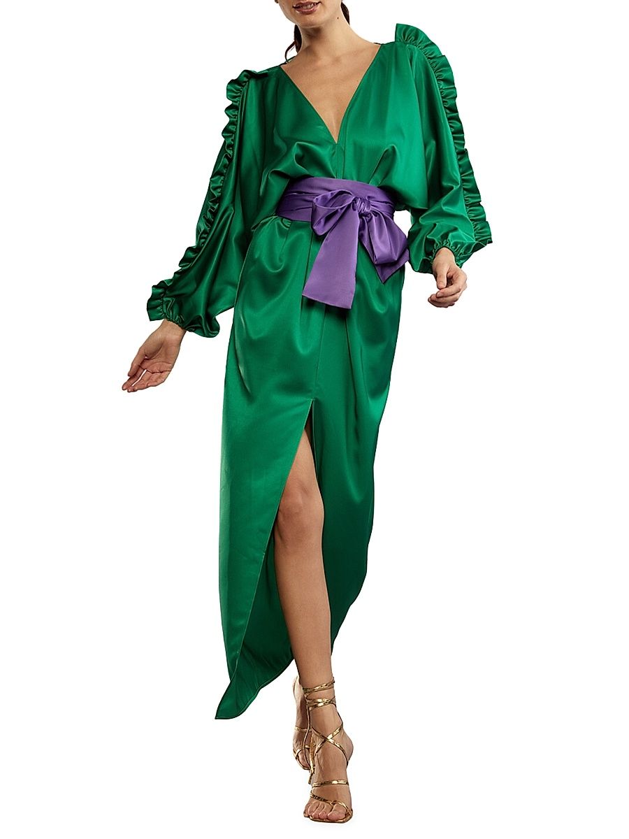 Women's Satin Sash Caftan - Green