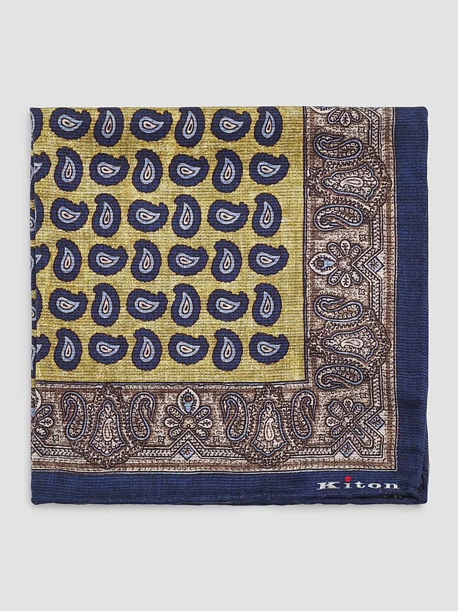 Men's Silk Pocket Square - Navy Yellow