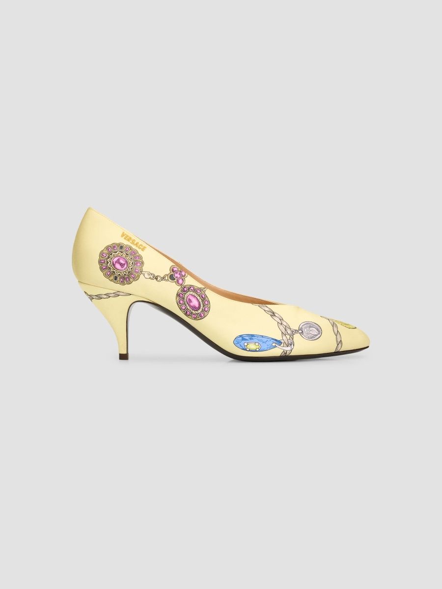 Versace Women's 65MM Fabric-Print Pumps - Yellow Multicolor - Size 11