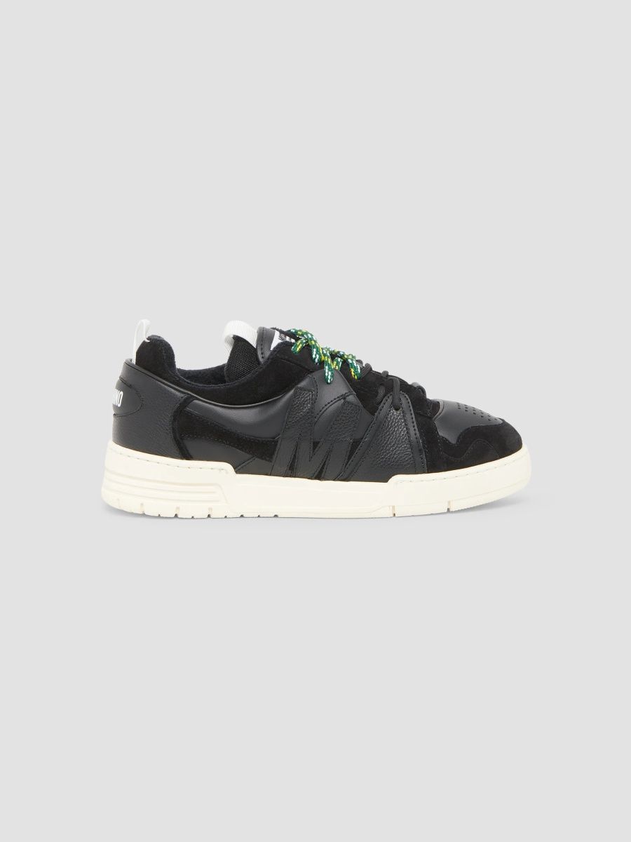Moschino Men's Leather & Velvet Low-Top Sneakers - Black - Size 13