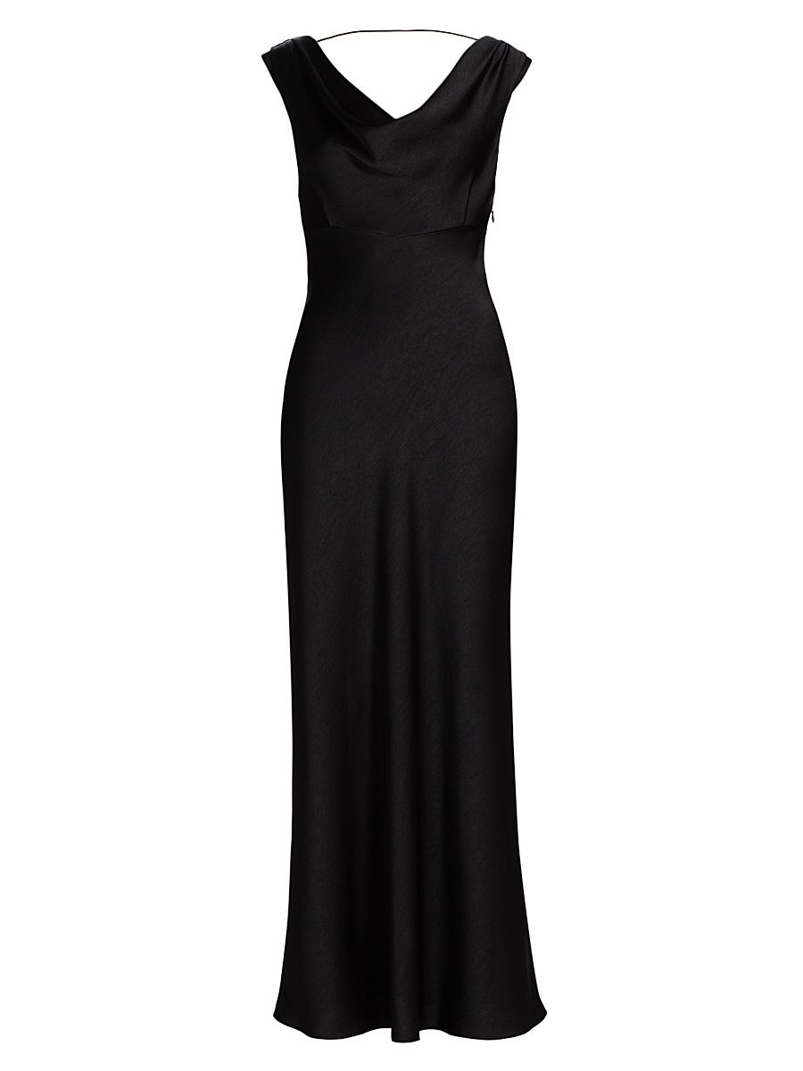 Women's Draped Satin Maxi Dress - Black - Size 6