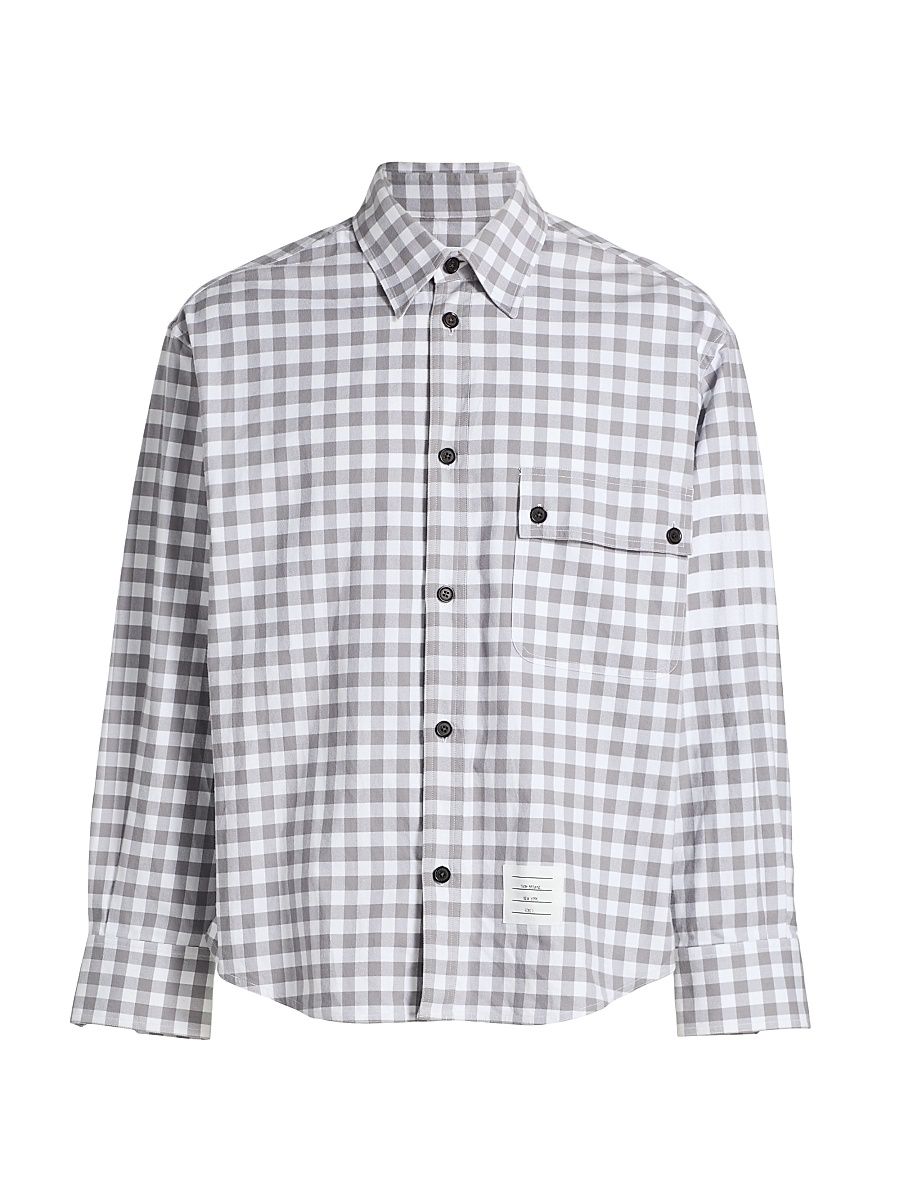 Men's Gingham-Check Flannel Shirt - Medium Grey - Size XXL
