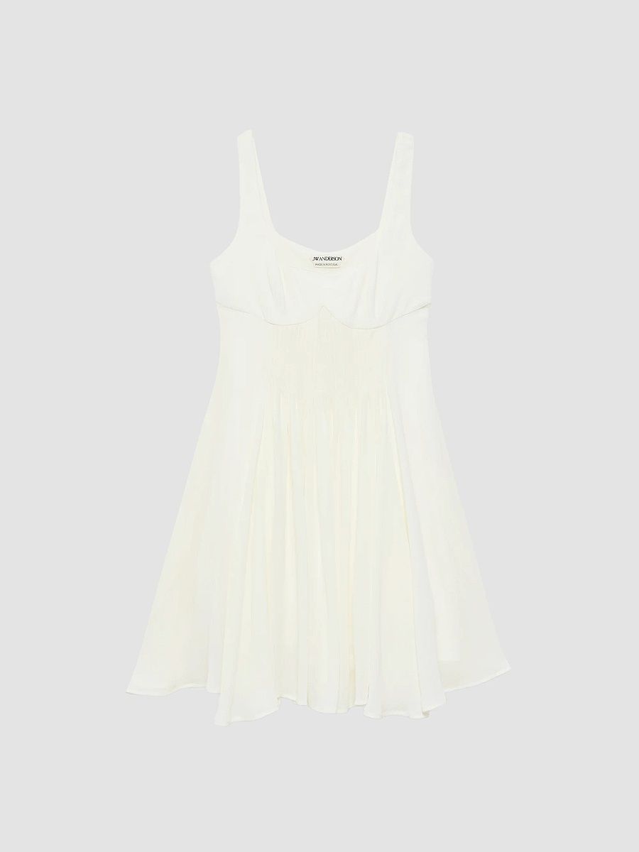 JW Anderson Women's Sweetheart-Neckline Pleated Babydoll Dress - Ivory - Size 8