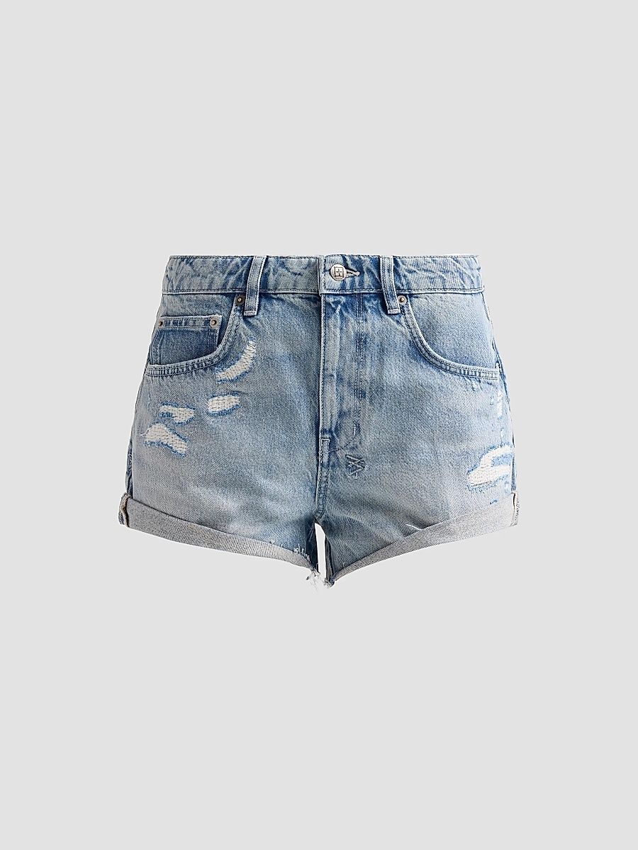 Women's Venice Distressed Denim Low-Rise Slouch Shorts - Denim - Size 31
