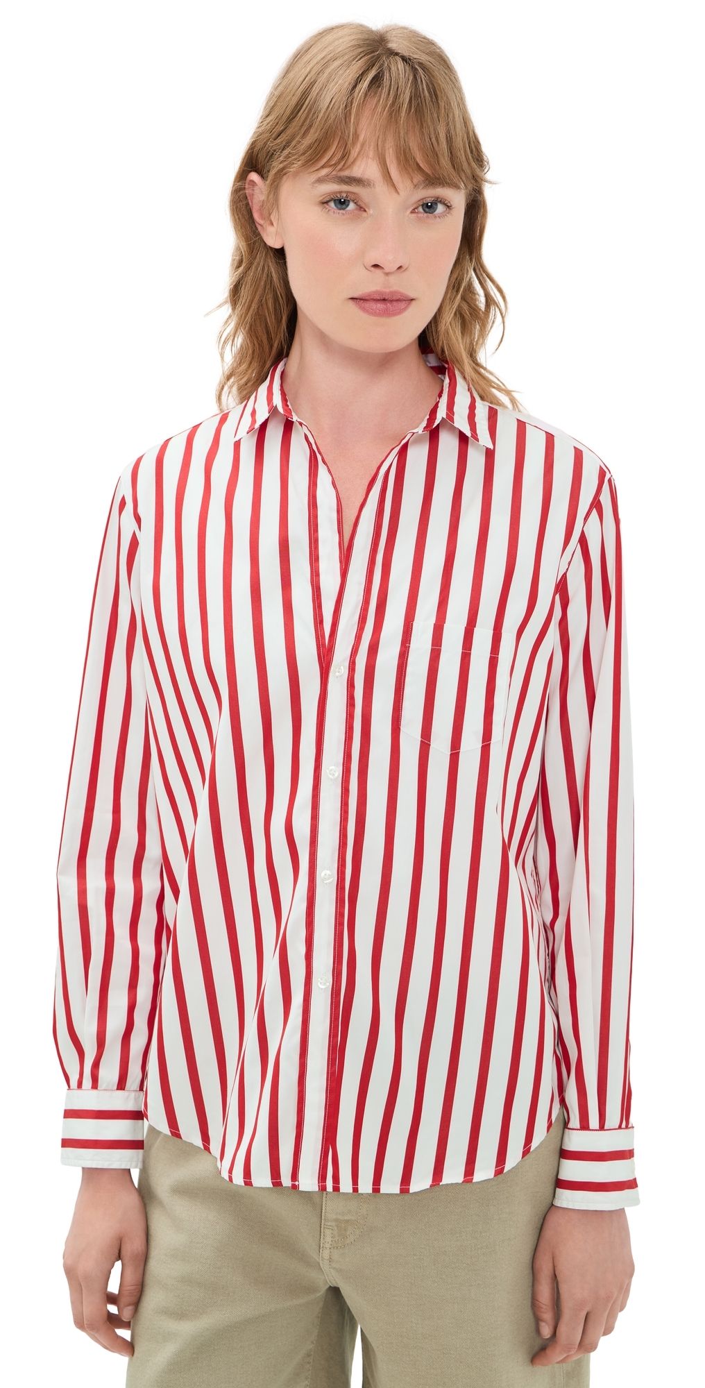 Frank & Eileen Relaxed Button-Up Shirt White Red Stripe M