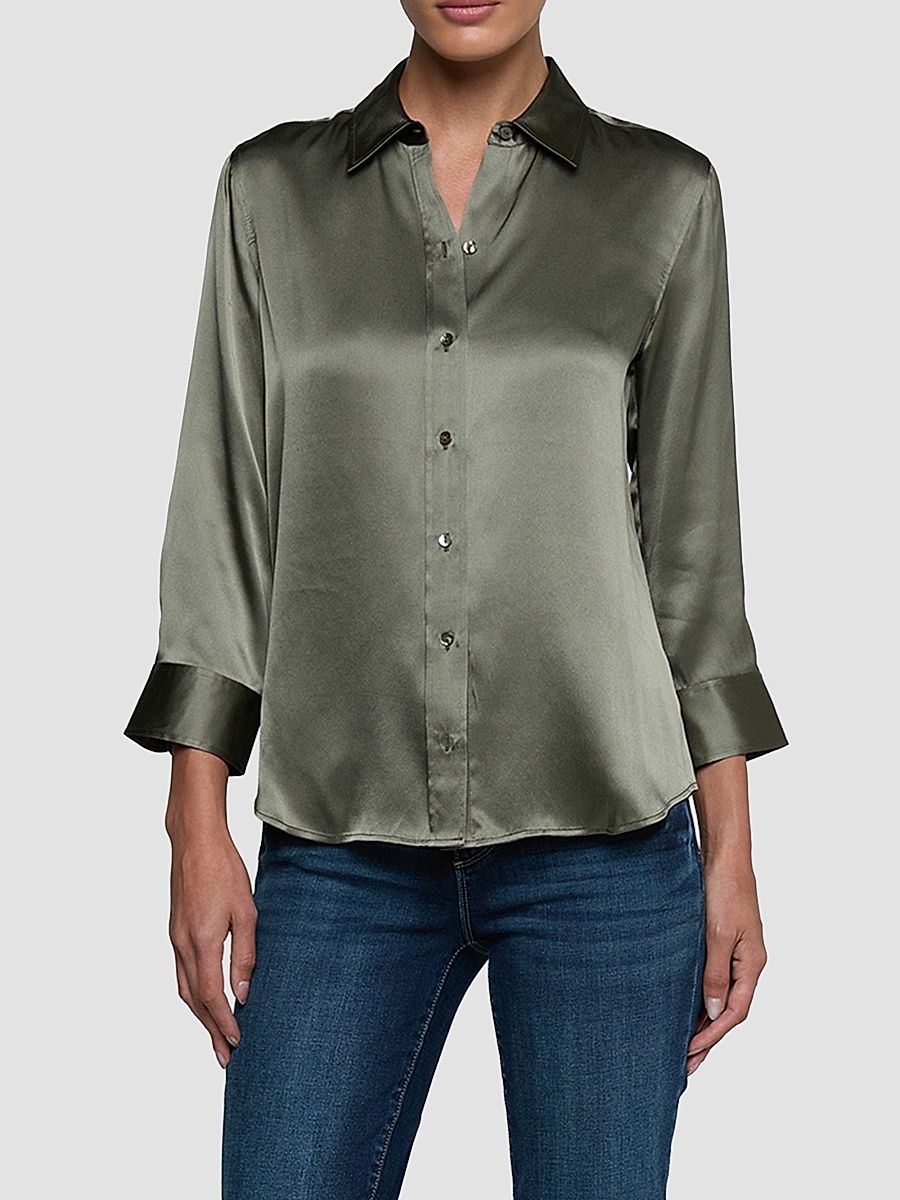 Women's Dani Silk Three-Quarter-Length Sleeve Blouse - Smokey Olive - Size XL