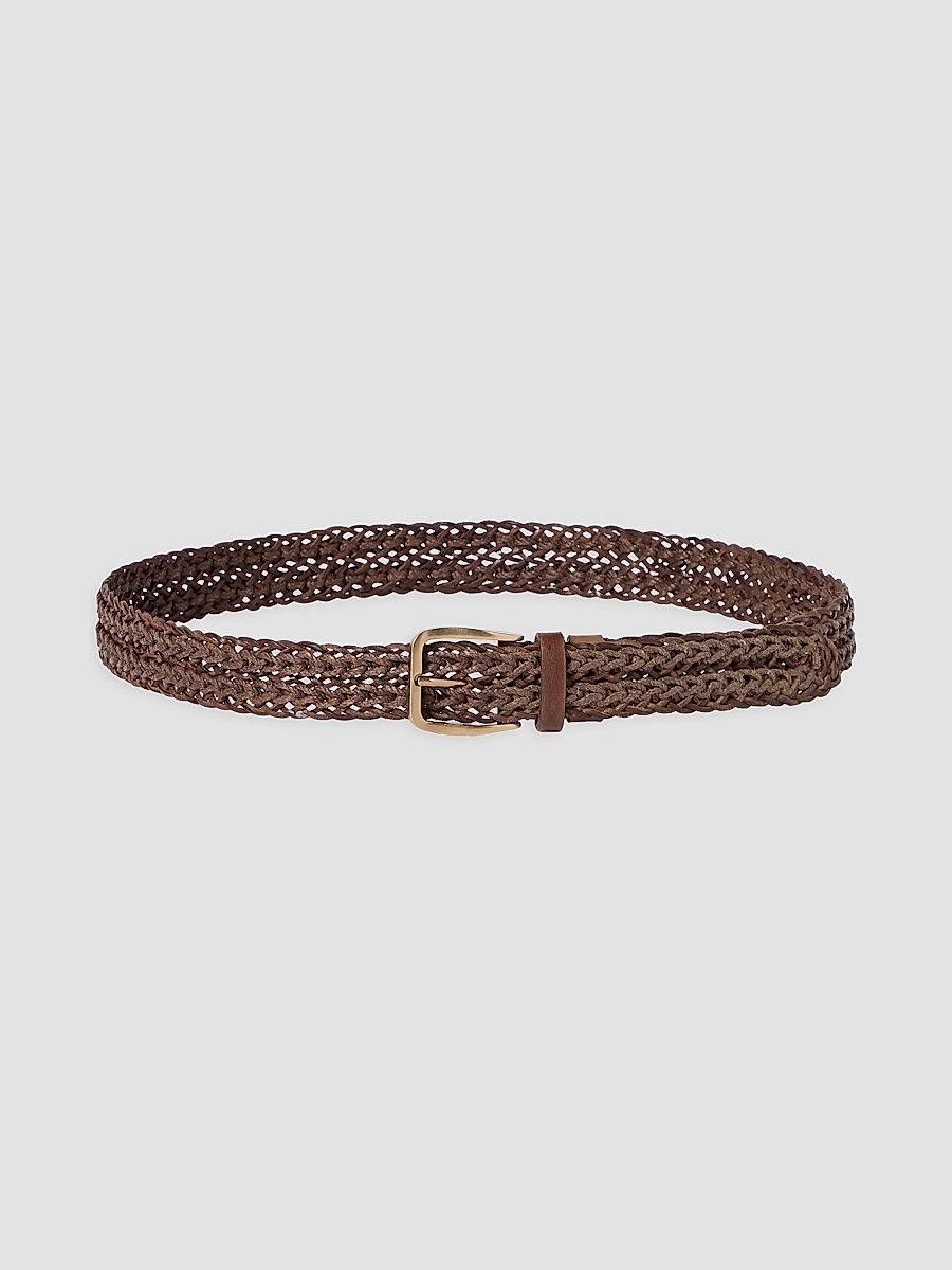 Men's Braided Calfskin Belt - Tobacco - Size 38