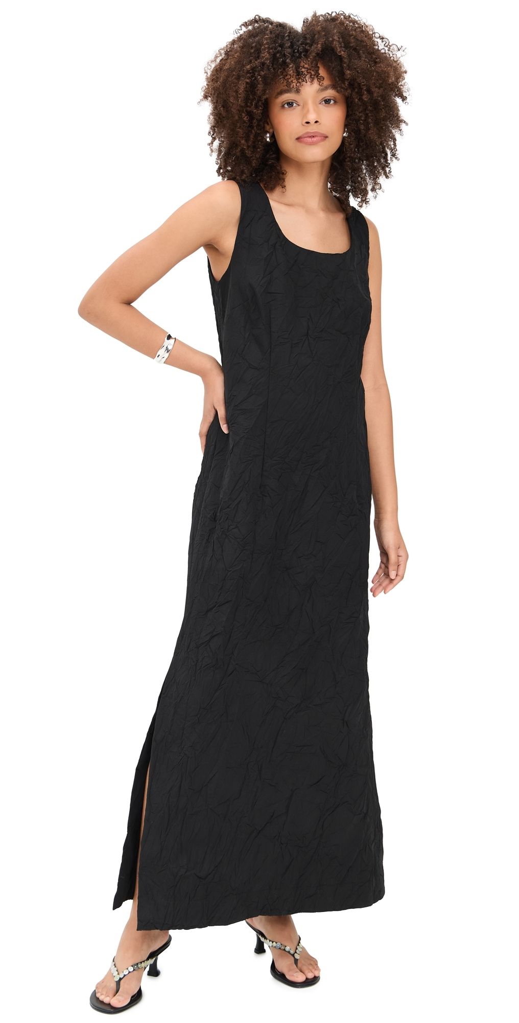 A Potts Crinkle Poplin Tank Dress Black M