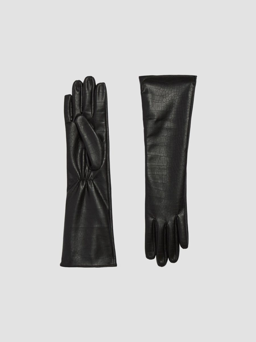 Apparis Women's Gwen Croc-Embossed Gloves - Noir Croc - Size Large