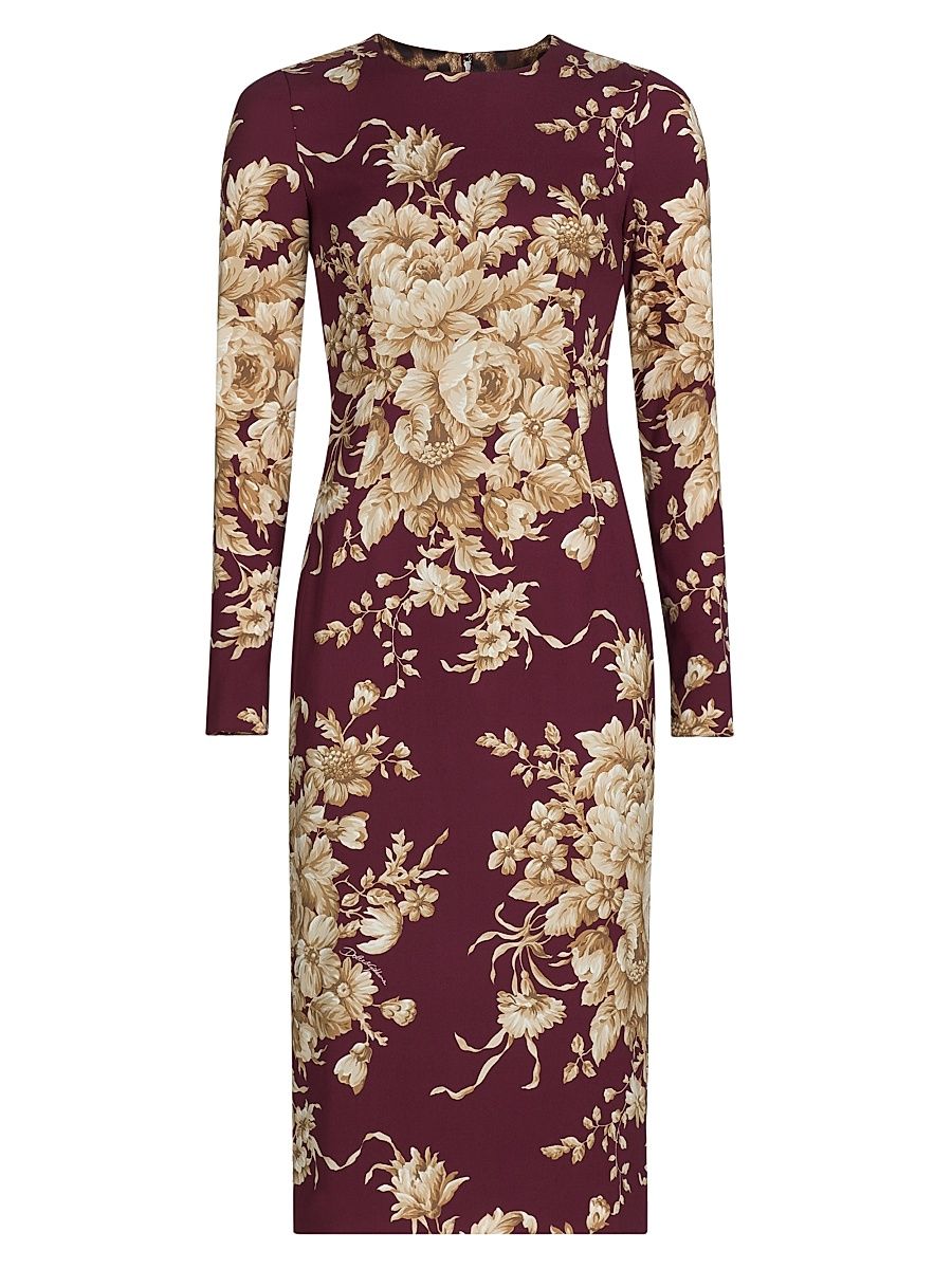 Women's Rose Charmeuse Sheath Dress - Red Print Flower - Size 12