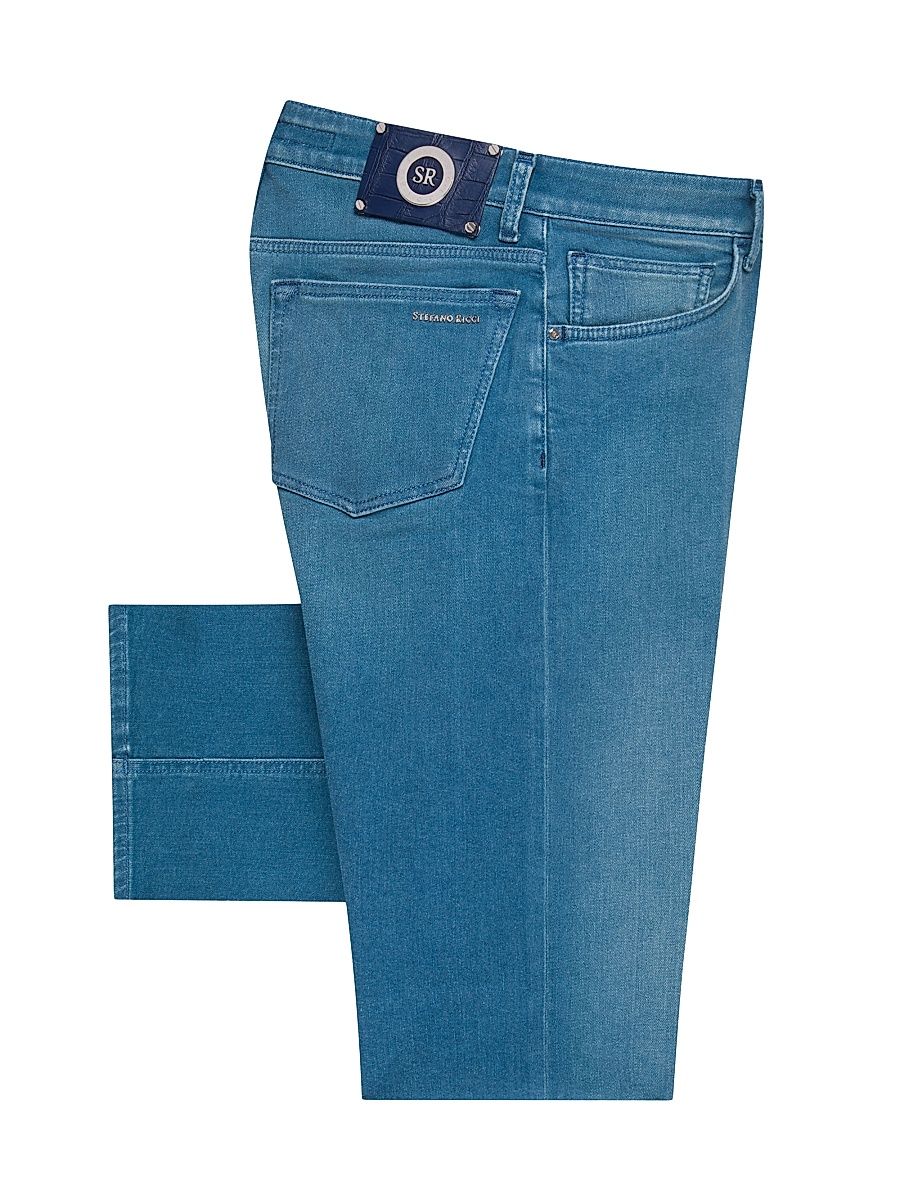 Men's Cotton Blend Tapered Jeans - Blue - Size 32