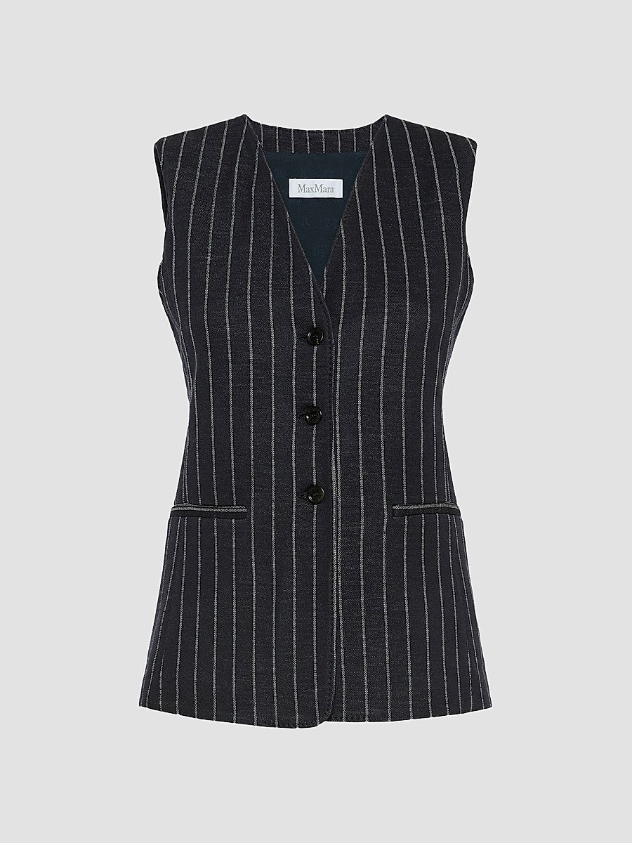 Women's Pinstripe Viscose and Wool Jersey Gilet - Ultramarine - Size 2