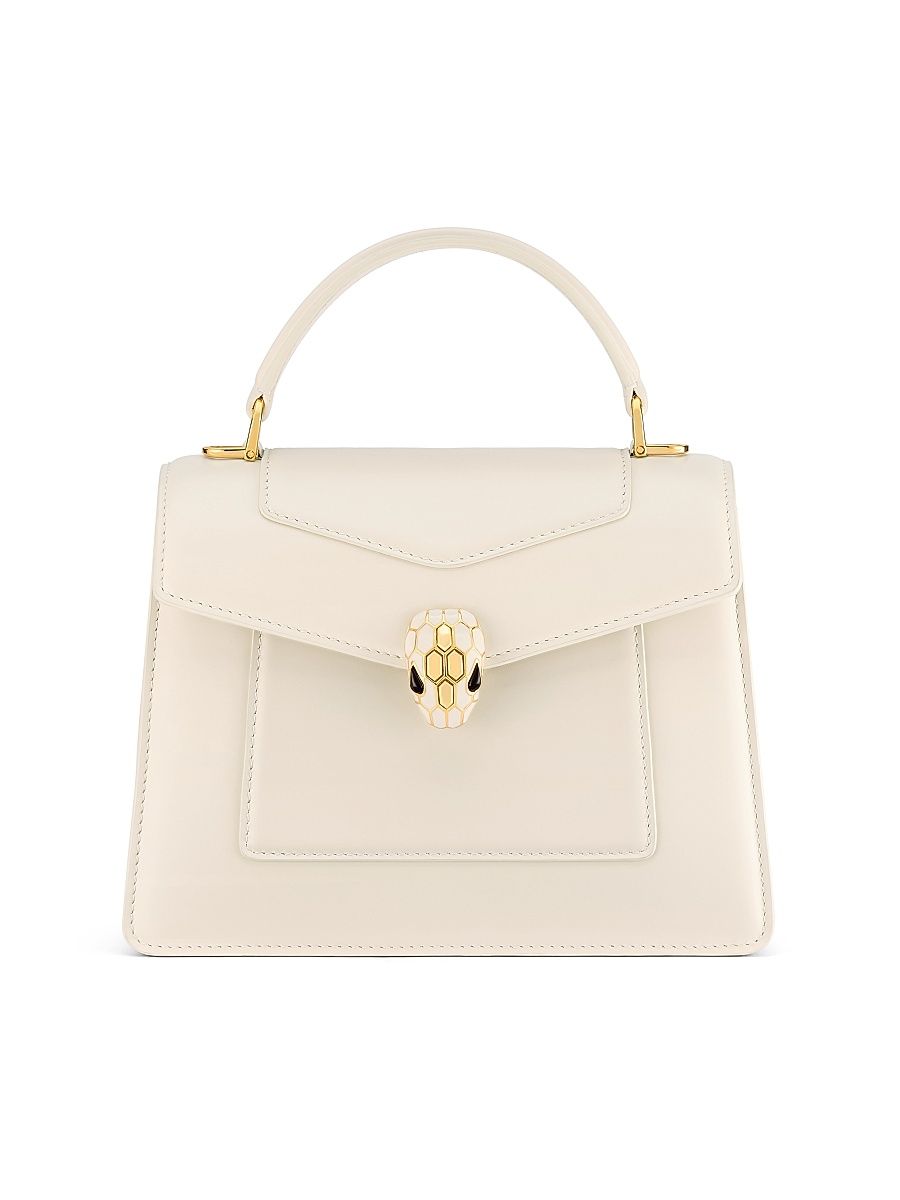 Women's Serpenti Leather Top Handle Handbag - Perla White