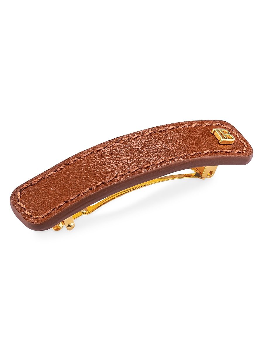 Women's Riviera Medium Leather Barrette - Cognac