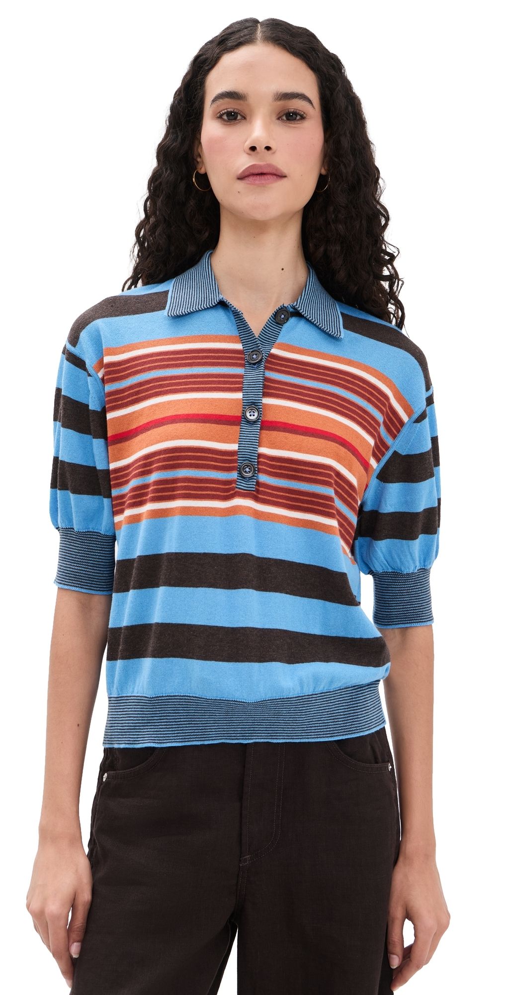 Apiece Apart Oda Polo Blue Multi Stripe XL