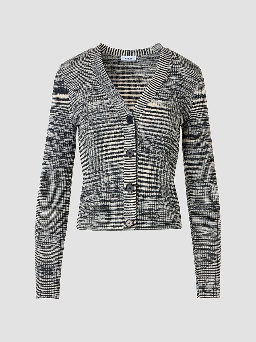 Women's Space Dye Wool Cardigan - Black Cream - Size 6
