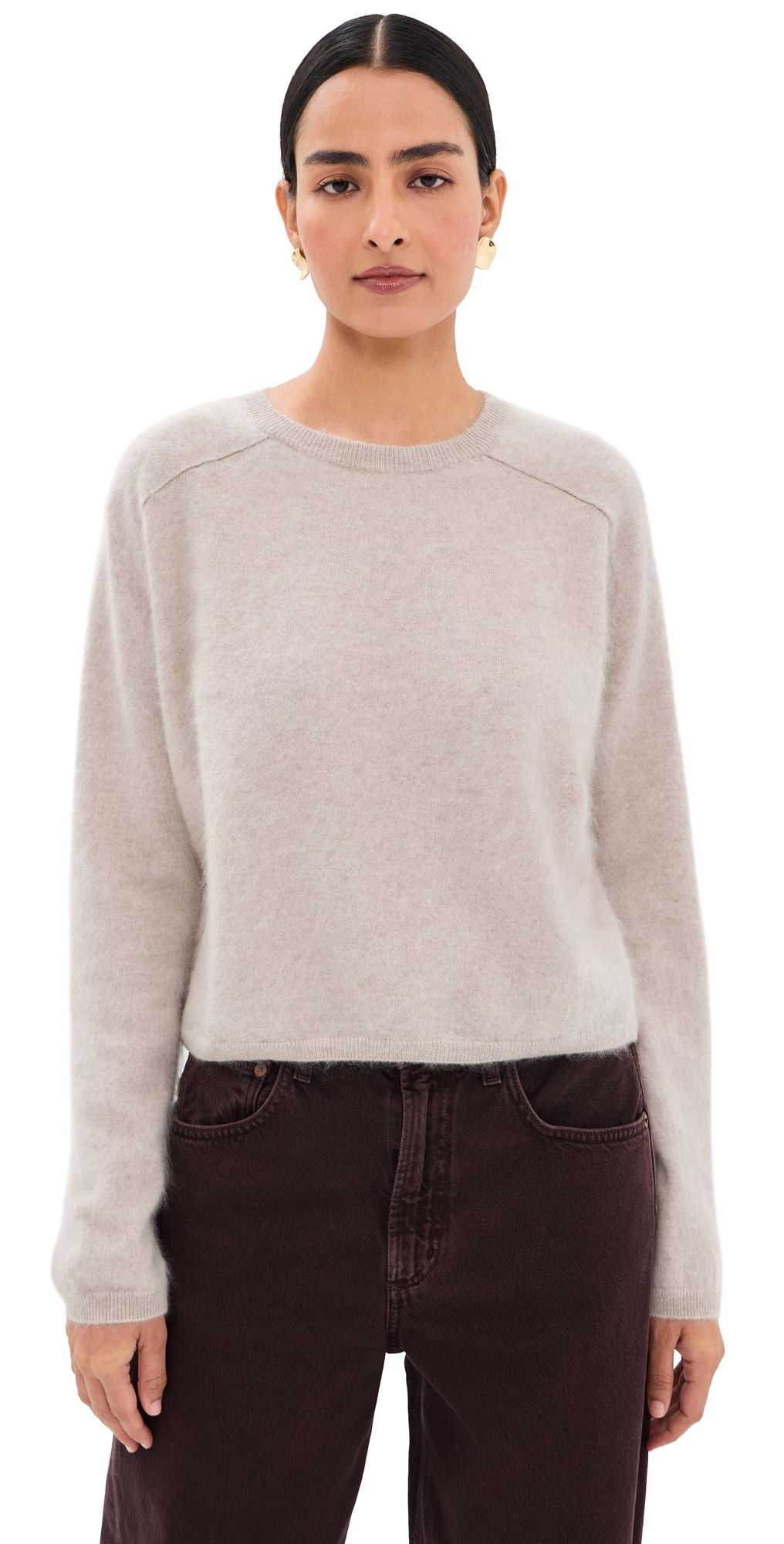 LISA YANG Lexia Brushed Cashmere Sweater Sand Brushed 1