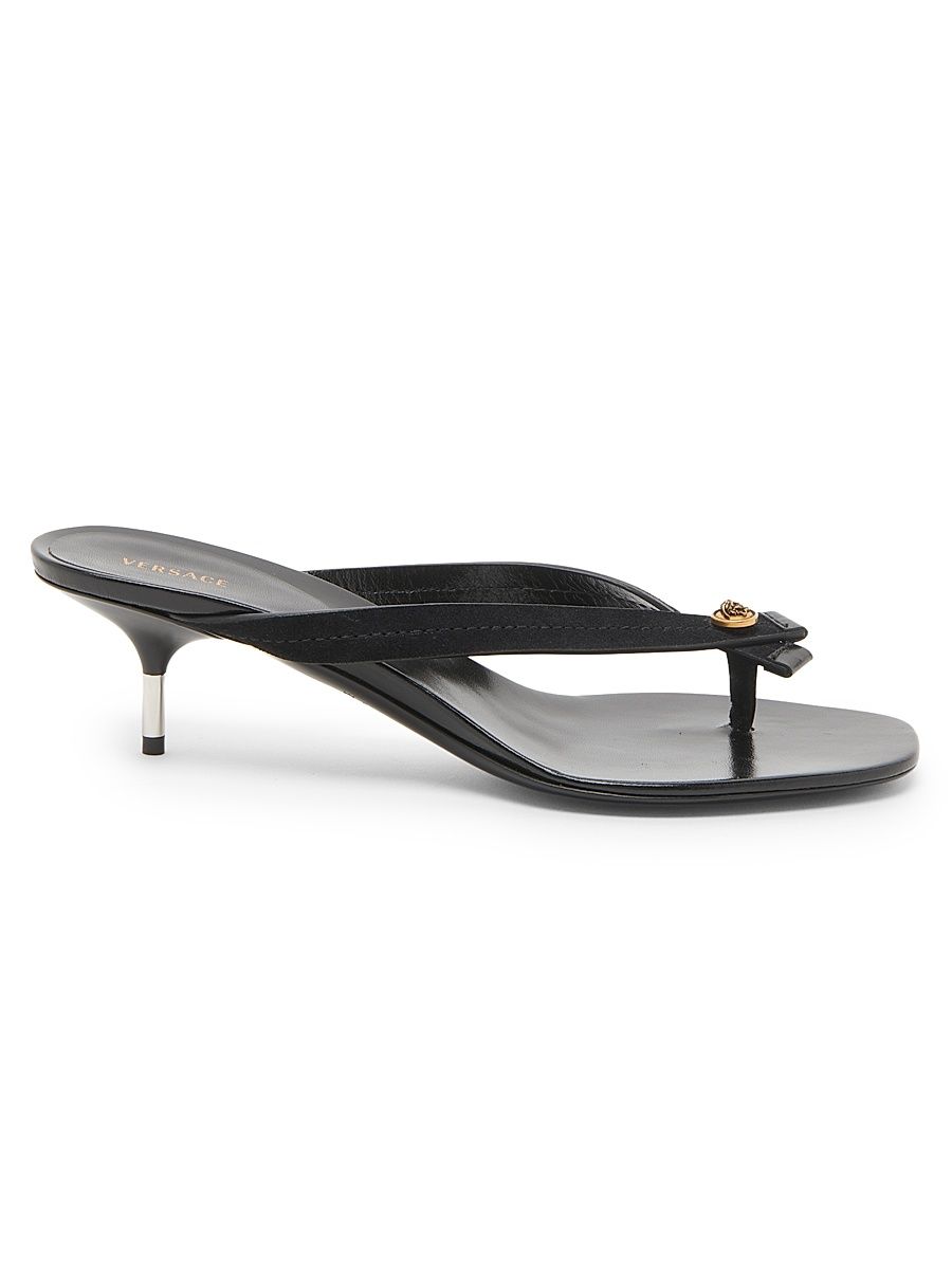 Women's 50MM Medusa Leather Sandals - Black Gold - Size 9.5