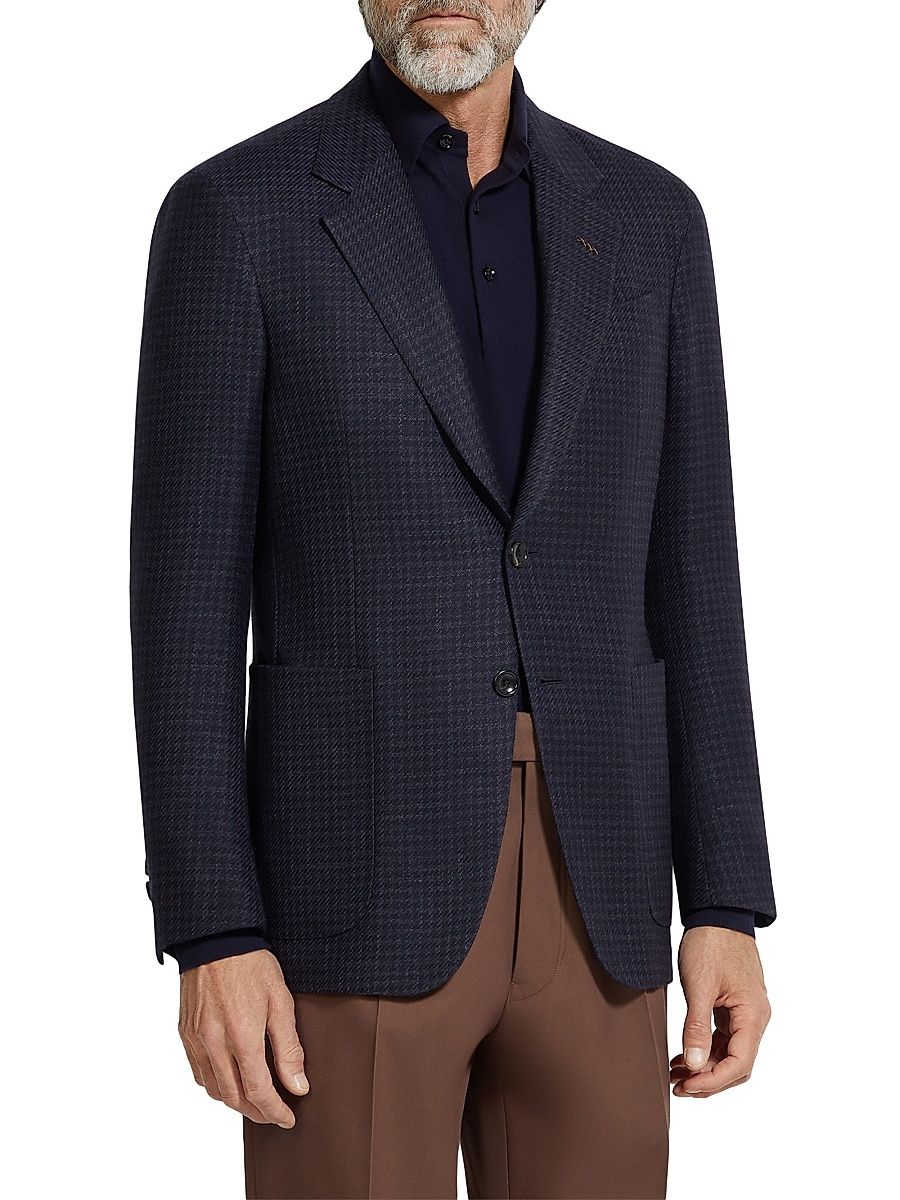 Men's Silk Cashmere and Linen Jacket - Navy Blue - Size 46