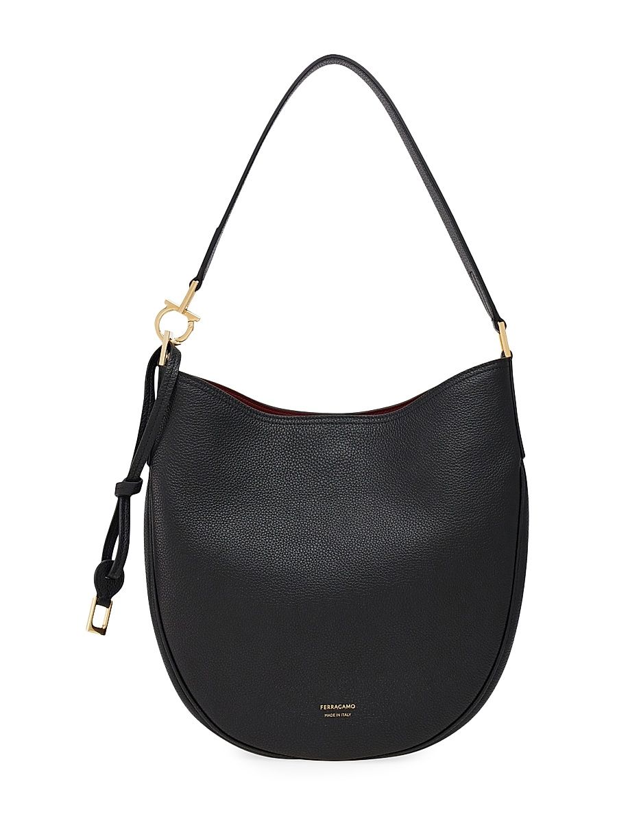 Women's Smile Leather Hobo Bag - Nero Borgogna