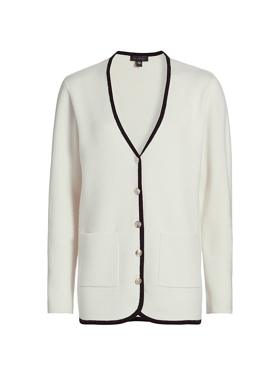 Women's Contrast Cashmere Tipped Blazer - Frost White Black - Size Small