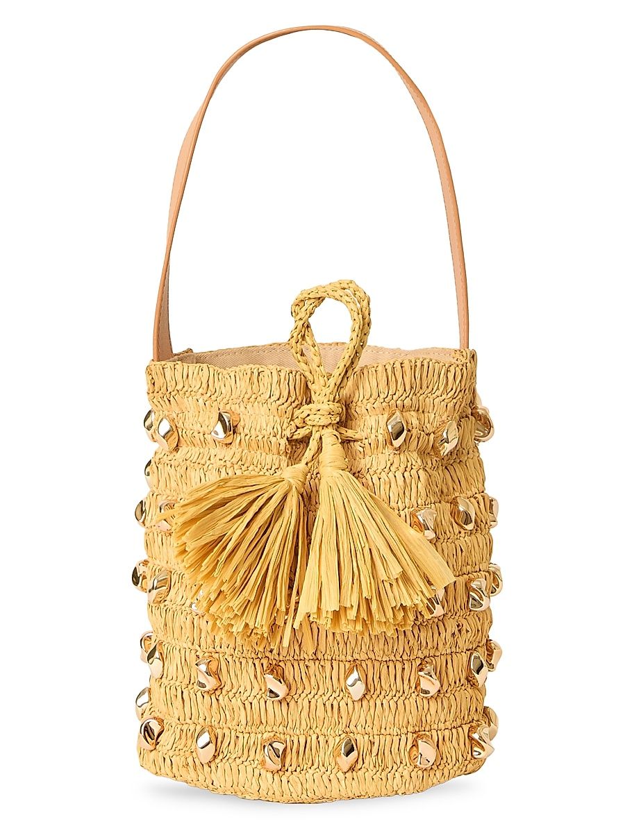 Women's Gaila Studded Raffia Bucket Bag - Natural