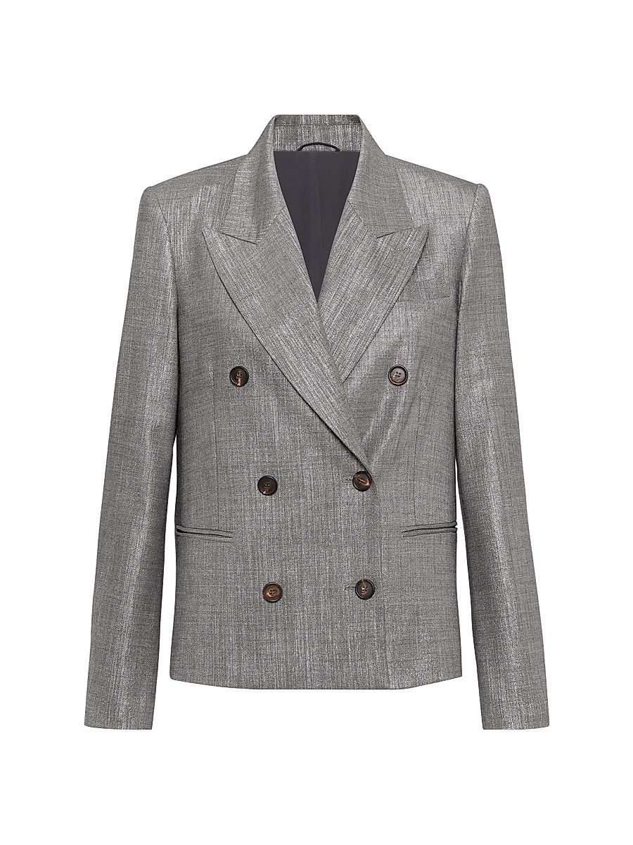 Women's Sparkling Techno Virgin Wool Twill Blazer - Silver - Size 14