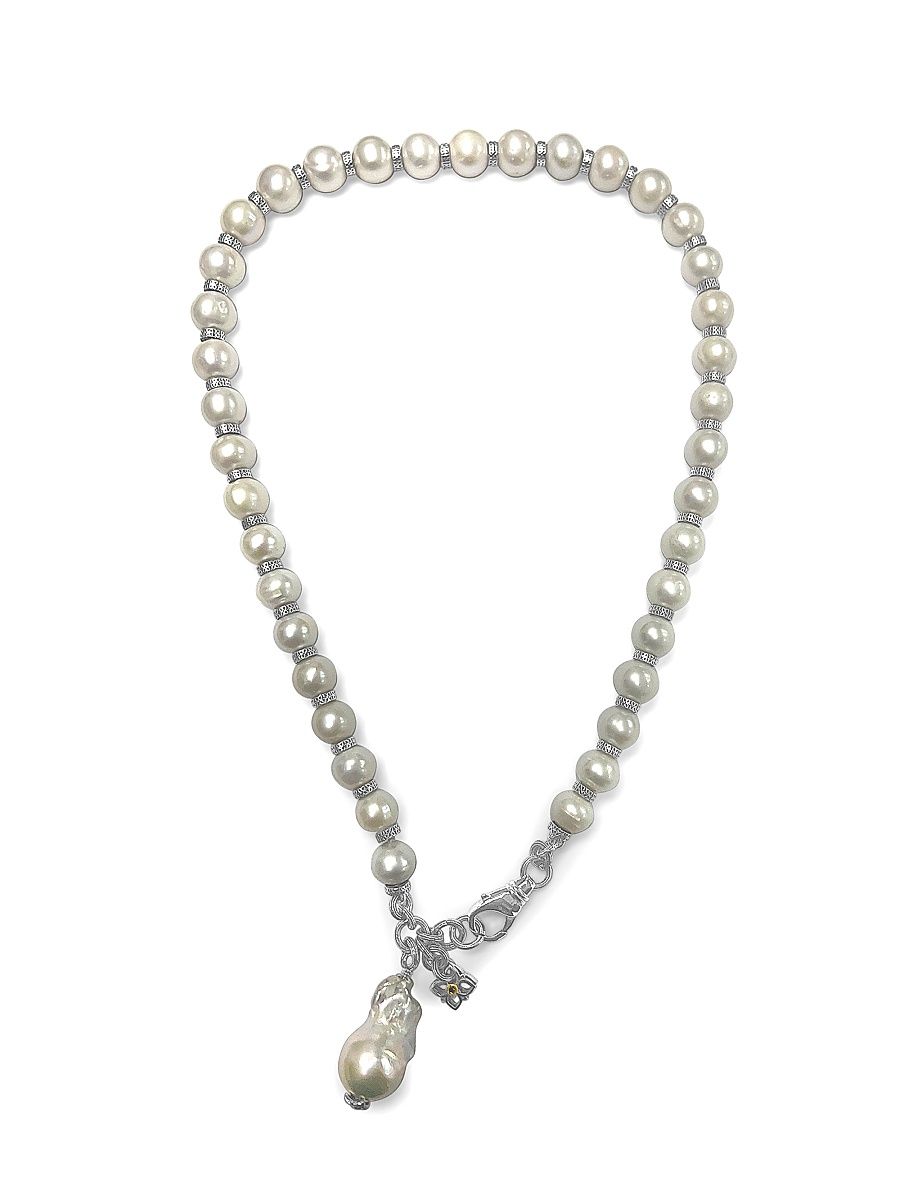 Women's Pearlicious Sterling Silver, Cultured Pearl & 0.01 TCW Diamond Necklace - Silver