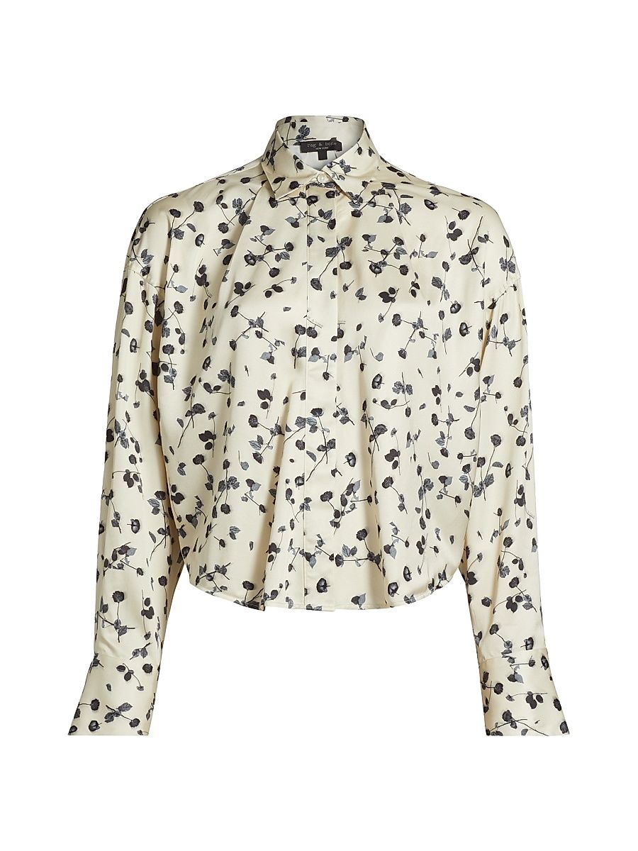 Women's Martha Floral Satin Shirt - Ivory Floral - Size Medium